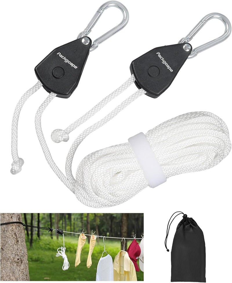 Packgoape Retractable Travel Clothesline, Portable Clothes Line with Heavy Duty Pulleys & Carabiners, Windproof Clothes Drying Rope for Outdoor Camping, Travel, Indoor Home Use (White, 26 Feet Long) - Image 1